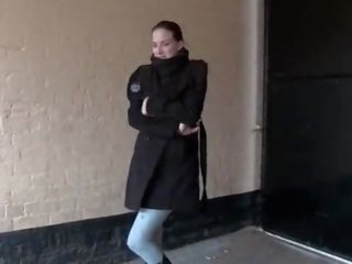Glorious to trot girlfriend pisses in leggings and films her tits in public