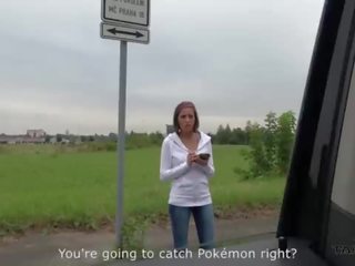Stupendous marvellous pokemon hunter hot stunner convinced to fuck stranger in driving van