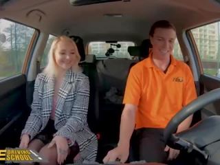 Fake Driving School Blonde Marilyn Sugar in Black Stockings adult movie in Car